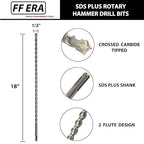 1/2 Inch x 18 Inch SDS Plus Rotary Hammer Drill Bit, Carbide Tipped for Brick, Stone, and Concrete (1/2" x 18")