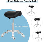 Saddle Stool with Wheels, Rolling Ergonomic Stool with Thick Saddle Seat, Adjustable Chair for Medical Dental Massage Clinic Salon (Black, Without Backrest)