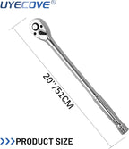 1/2-Inch Drive Ratchet Wrench, 1/2 Ratchet Wrench Long Handle, Socket Wrench, 72-Tooth Quick-release Reversible Cr-Mo Head, Chrome Steel Made - 20''51cm