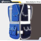 JKSafety 10 Pockets Blue Color Safety Vest Zipper Front with High Reflective Strips Meets ANSI/ISEA Standards (88-Blue, Large)
