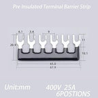 Terminal Block (8 Sets) 8Pcs 6 Positions Dual Row 600V 25A Screw Terminal Strip Blocks with Cover&8Pcs Pre-Insulated Barrier Termina Block Strip& 48Pcs Insulated Fork Wire Connector