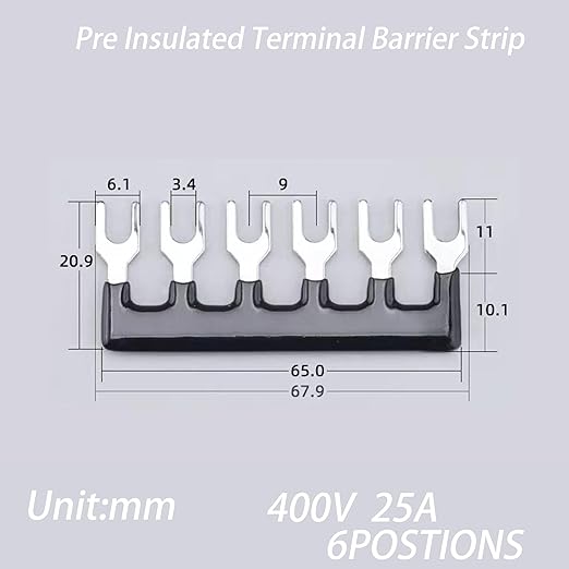 Terminal Block (4 Sets) 4Pcs 6 Positions Dual Row 600V 25A Screw Terminal Strip Blocks with Cover&4Pcs Pre-Insulated Barrier Termina Block Strip& 24Pcs Insulated Fork Wire Connector