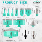 Tile Hole Saw Kit for Porcelain Tile-(6/6/8/20/35/50/75/100/125mm+Finger Bit+Chamfer Bit+Adapter) Diamond Drill Bits Precision Cutting for Ceramic Marble Brick Granite,5/8"-11 Thread