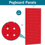 Peg Board,Pegboard Rack Garage Storage Steel Horizontal Peg Board Pack,Steel Pegboard Heavy Duty- 4 Pack 12-Inch X 24-Inch Metal Peg Board Tool Organization Panels (Red)