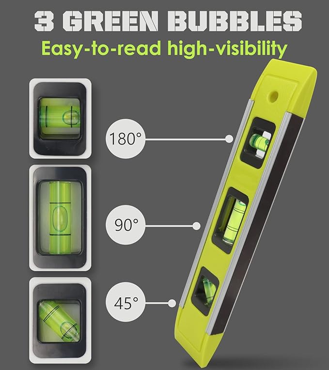 Level & Tool Magnetic Aluminum Reinforced Torpedo Level, 9", Green (1PCS)
