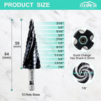Cobalt Step Drill Bit - 3/16"-7/8" Four Spiral Flute Cobalt Step Drill Bit M35 with Impact Ready Unibit for Stainless Steel Metal Aluminium Copper Wood Plastic