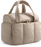 BAGSMART Toiletry Bag for Women with Dual-Padded Handles, Puffy Lightweight Makeup Bag for Makeup Accessories, Brushes Set, Travel-Sized Container, Camel