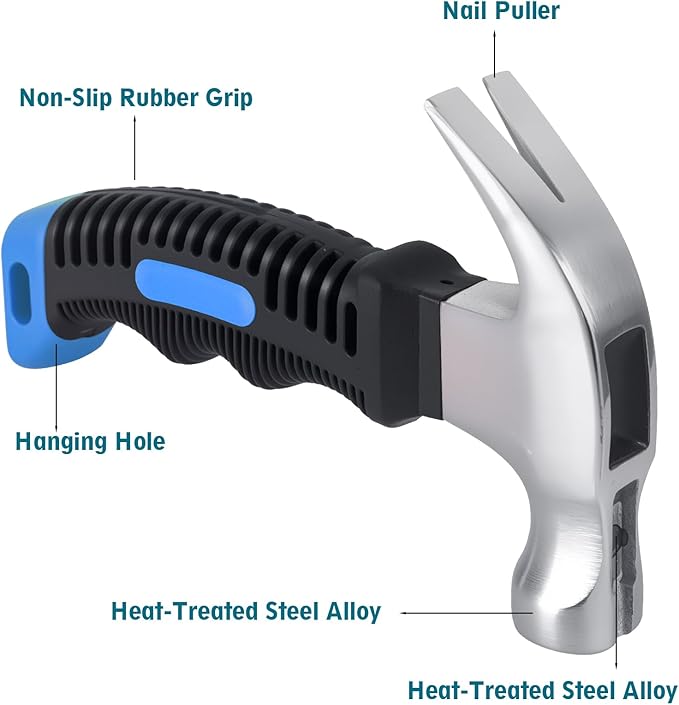 Small Claw Hammer - Mini Hammer for Women&Kids, Camping Hammer, Stubby Tack Hammer, Nail Hammer with Magnetic (Blue)