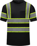 High Visibility Shirts Quick Dry Safety T Shirts with Reflective Strips and Pocket Short Sleeve Mesh Hi Vis Construction Work Class 2 Shirt for Men/Women Black,4XL