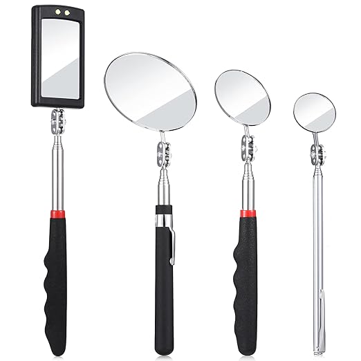 4 Pieces Telescoping Inspection Mirror Telescoping LED Lighted Flexible Inspection Mirror Tool for Checking Observing Vehicle Small Parts (Elegant Style)