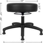 Chair Master 17" Round Vinyl Fabric Stool, Table Height, 360 deg Level Activation, Heavy Duty, Lab, Medical, Garage, Home, Spa, Cleanroom (Glides, Black)