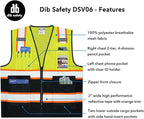 Dib Safety Reflective Mesh Vest High Visibility Two Tone with Pockets and Zipper, Yellow and Black Mesh with Orange Trim 3XL