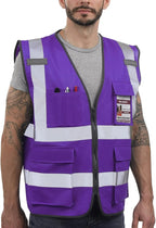 Dib Safety Reflective Vest High Visibility with Pockets and Zipper, Purple M