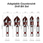 Countersink Drill Bit, 5PCS 82 Degree HSS 1/4"-3/4" with 1/4" Hex Shank Countersink Drill Bit Set, Counter Sink Drill Bit for Wood, Metal, Plastic, Countersink Bit for Woodwork
