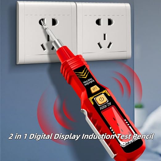 2 in 1 Digital Display Induction Test Pencil, Non-Contact Voltage Tester with LCD Display, Non-Contact AC Voltage Tester Pen, Smart Voltage Test Pen for AC/DC Circuit Detection (Red)