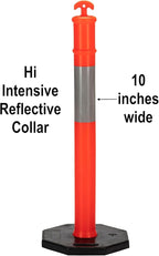 CJ Safety 44" Orange PE Delineator Post Cone, 44" Height Post, 10 lbs Recycled Rubber Black Base, 10" Reflective Band (Set of 6)