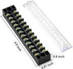 MILAPEAK 10pcs (5 Sets) 12 Positions Dual Row 600V 15A Screw Terminal Strip Blocks with Cover + 400V 15A 12 Positions Pre-Insulated Terminals Barrier Strip (Black & Red)