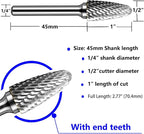SF-5 Tungsten Carbide Burr Set Double Cut Rotary Burrs File(1/2” Cutter Dia X 1”Cutter Length) with 1/4'' (6.35mm) Shank for Die Grinder Drill Bits (Pack of 5)…