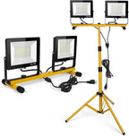 LED Work Lights with Stand, 21000 Lumen, 2-Head Adjustable Work Light, Waterproof Foldable Tripod, 6,500 Kelvin, Extended Cord for Outdoor & Indoor Job Sites, Workshops, Construction, Garage Lighting