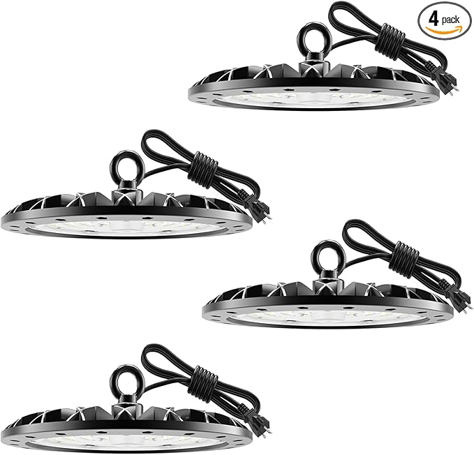 loyal 4 Packs 300W UFO LED High Bay Light, 30000LM LED High Bay Shop Light, 6000K Daylight LED Bay Light with 1.2M Cable US Plug, Commercial High Bay Lighting for Warehouse Workshop Garage Factory