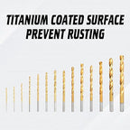 SAE 99PCS Titanium Coated Drill Bit Set, 135° Tip High Speed Steel, Twist Drill Bit Set with Storage Case for Aluminum, Copper, Soft Alloy Steel, Wood, Plastic Size from 1/16" to 3/8"