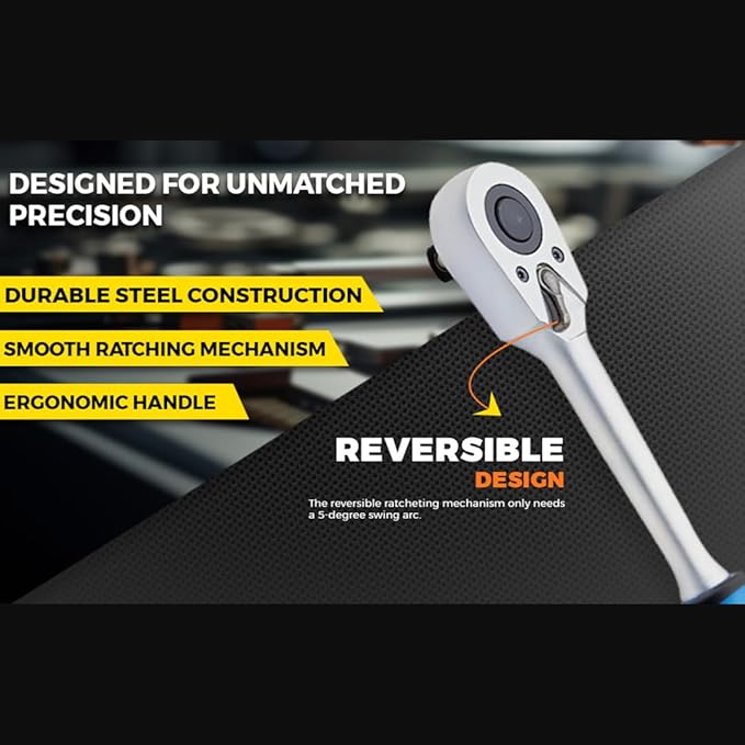 Socket Wrench, 3/8 Drive Ratchet Socket Wrench Dual Drive Ratchet Handles Wrenches with Soft Grip Locking Handle E-2203E