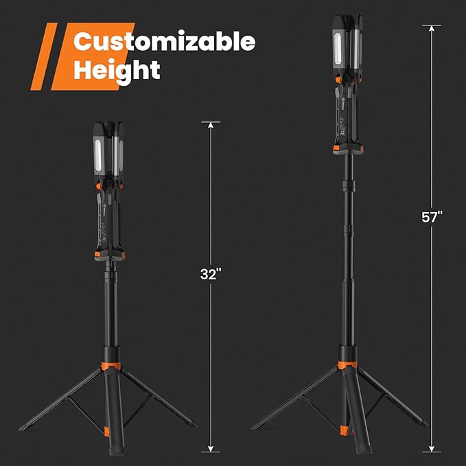 2025 Rechargeable Work Light with Stand, 4 in 1 Cordless Camping Light, 700/1200/2200 Lumens, 4000/6500K Dimmable LED Work Lamp with Detachable Tripod（Grey）