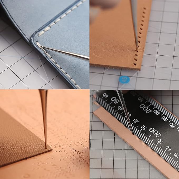 WUTA Leather Craft Awl Tools Leather Hole Punch Tool Sewing Punching Hole Maker Stitching Over Stitch Wood Handle 3 Packs