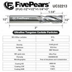FivePears Up Cut Spiral Router Bit for CNC, 1/2 inch Cutting Diameter and 1/2 inch Cutting Length 1/2 inch Shank Carbide End Mill Router Bit for Wood Carving Engraving Grinding Grooving