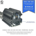 Dinkle Black DK2.5N-BK DIN Rail Terminal Block Screw Type UL 600V 20A 12-22AWG, Pack of 100