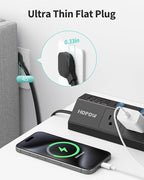 Flat Plug Power Strip with Individual Switches, 10 Ft Ultra Thin Flat Extension Cord, 5-Outlet Surge Protector with 2 USB-C (20W PD) & 2 USB-A, 1700 Joules, Wall Mount for Home Office, Black