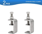 2 Pack 304 Stainless Steel C Clamps with 55mm/2.17" Stable Wide Jaw Opening Tiger Clamp for Woodworking Welding Construction Household Mount
