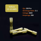 500Pcs Yellow Waterproof Heat Shrink Butt Connectors for Marine, Automotive and Electrical Repair Trailer Wiring - Includes Butt Splice and Crimp Connectors for Wire