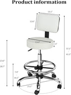 OmySalon Drafting Chair,Ergonomic Office Desk Chair with Back Support,Tall Adjustable Rolling Stool with Footrest & Thick Seat Cushion,Computer Chair for Salon Medical Spa Home Bar Kitchen, White