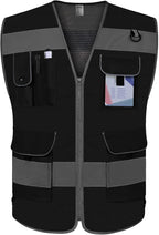 TCCFCCT Mesh Reflective Safety Vest, 9 Pockets High Visibility Vest for Men Women, Hi Vis Reflective Work Vest for Safety, Meets ANSI/ISEA Standards, (Black, XX-Large)