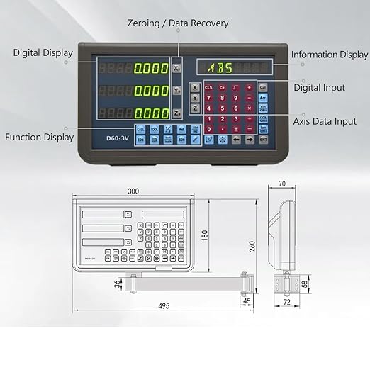 3 Axis DRO Digital Readout Display,Magnetic Scale Kit for Lathe Milling Machine (6"x12"x22" 3 Axis DRO)
