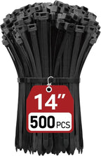 Zip Ties Heavy Duty 14 inch (500 Pack), Heavy Duty Cable Ties with 120 lb Tensile Strength for Outdoor Use, Black Wire Ties, Paloka