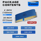 4 x 36 Inch Sanding Belts, 10 Pcs Assorted Grits (40/60/80/120/240), Zirconia Sanding Belts for Metal Polishing, Woodworking, Derusting