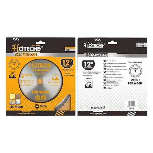 Hoteche 12-Inch Circular Saw Blade for Wood 60-Tooth Tungsten Carbide-Tipped Blade High-Performance Professioal Saw Blade for Miter Saw and Table Saws with 1-inch, 13/16-inch, 5/8-inch Arbor