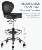 PVC Faux Leather Drafting Chair Rolling Swivel Salon Stool Seat Adjustable Height 30 Inch with Back Support Foot Rest Hydraulic Wide Seat Diameter 15 in for Tattoo Beauty Barber Lash