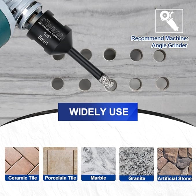 SHDIATOOL Diamond Core Drill Bits 2PCS 1/4 Inch for Porcelain Ceramic Tile Marble Brick Vacuum Brazed Hole Saw 6mm