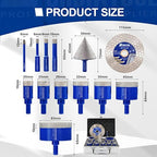 SHDIATOOL Diamond Tile Drill Bits Kit 13pcs, Porcelain Hole Saw Sets, Core Bits Cutter for Drilling Ceramic Marble Granite (6/8/10/20/25/28/32/35/45/65MM/2/4.5"/6MM)