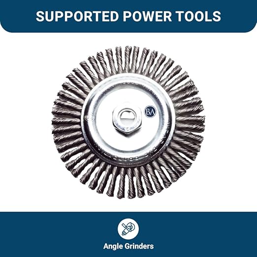 Benchmark Abrasives 6" x 1/4" Stringer Bead Wire Wheel with 5/8"-11 Thread, for Weld Cleaning, Weld Spatter Removal, Stripping, Deburring, Use with Angle Grinders - (6" x 1/4") (Carbon)