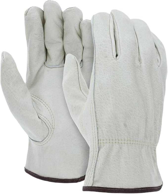 12 Pairs Heavy Duty Durable Cowhide Leather Work Gloves for Construction, Industrial and Personal Use