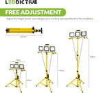 30000LM Work Lights with Stand, IP66 Waterproof 6000K LED Work Light with Foldable Tripod Stand, 3 Head Portable Work Light with Individual Switch for Indoor Outdoor Lighting