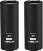 CASOMAN 1/2-Inch Drive x 21mm Deep Impact Socket, 2PCS Set, 6-Point, Metric, CR-MO