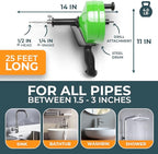 drain snake [25FT] - with drill attachment - Ideal plumbing snake for sink and drain unblocking - Solid drain auger for real DYIs! (25 FT - 1/4 inch)