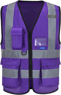 A-SAFETY Safety vest purple Protective Reflective Safety Vest Workwear, 7 Pockets Hi Vis Durable Vest with Reflective Tapes, 4 Lower Pockets, Purple