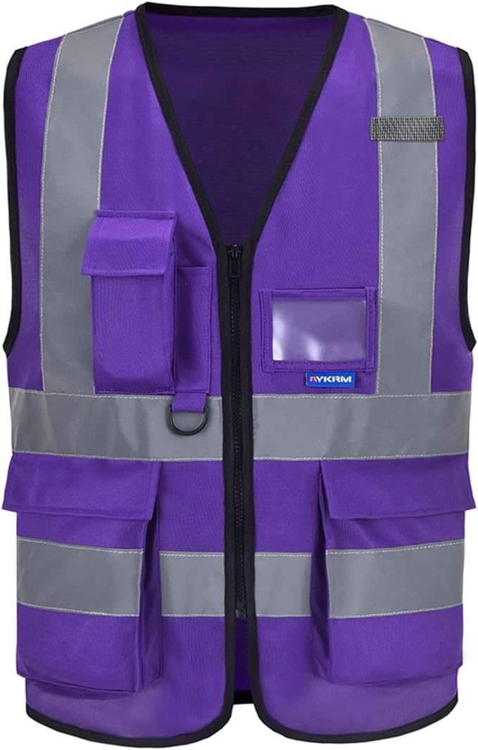 A-SAFETY Safety vest purple Protective Reflective Safety Vest Workwear, 7 Pockets Hi Vis Durable Vest with Reflective Tapes, 4 Lower Pockets, Purple