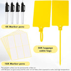 Pajean Waterproof Plastic Tags with Marker Pens and Sticker Labels, Self Locking Bag Writable Tags with Wire Cable Ties for Luggage(Yellow,50 Pieces)